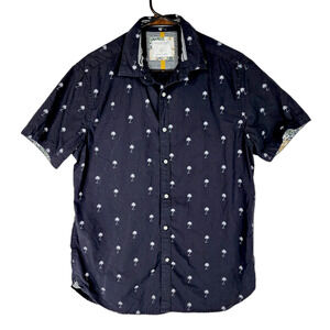 Denim & Flower Hawaiian Aloha Shirt M Men Navy Blue Palm Trees Tropical Beach